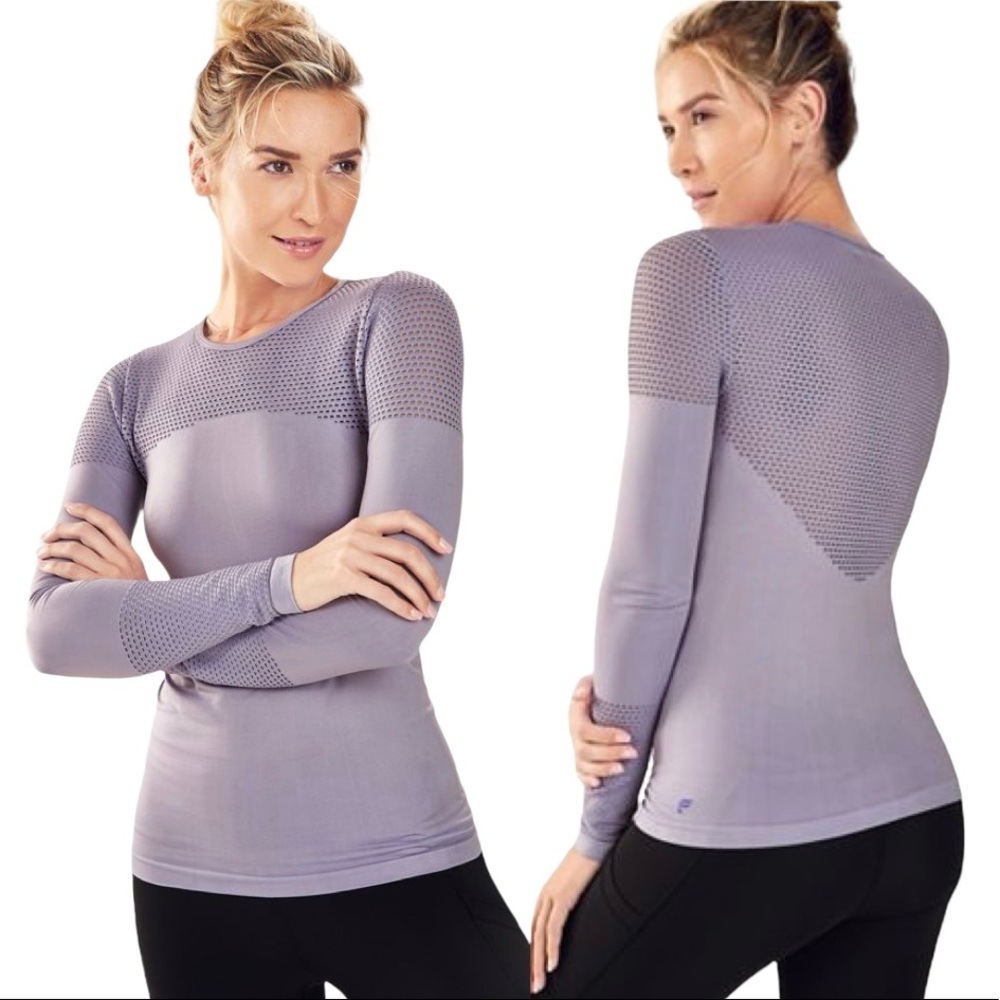 FABLETICS Musetta Seamless Long Sleeve Active Top Grey Knit Medium M
